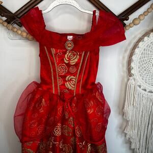 Disney Princess Red Gold Beauty and the Beast Belle Costume Dress